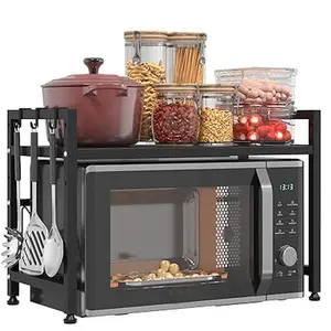 Microwave Oven Rack, Expandable Microwave Stand, Countertop Kitchen Utensils and Tableware Storage Shelf, Carbon Steel Over-Microwave Countertop Shelf.