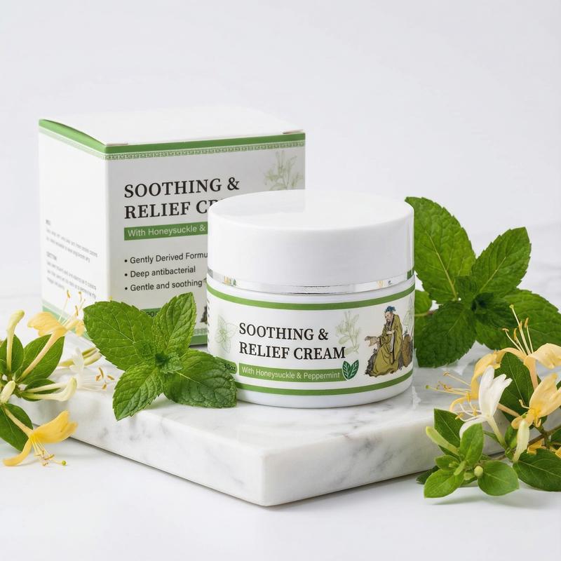 [TiktokBlackFriday]Soothing & Relief Cream with Honeysuckle & Peppermint - 30g, 100%25 Natural Plant Extracts, Gentle for All Ages, Fast Acting Relieve itching , Hydrates Dry & Sensitive Skin, Therapeutic Treatment for Flare-up,Eczema & Psoriasis