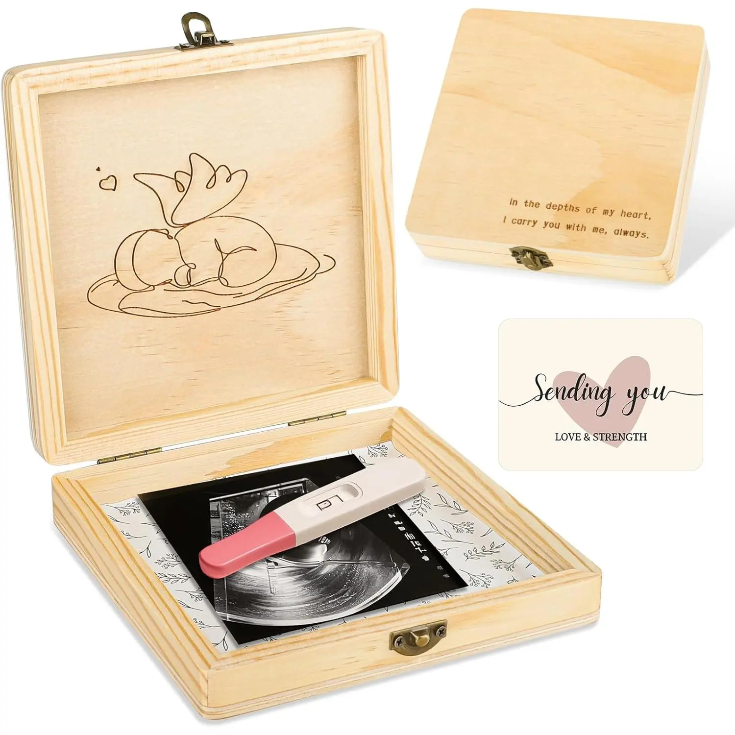 Wooden Angel Memorial Storage Box - Durable Home Organizer with 180° Hinge, Key Lock, Rounded Edges, Wide-Opening Lid, Miscarriage Comfort Sympathy Gift for Grieving Parents, Home Supplies Room Accessory, Room Accessories