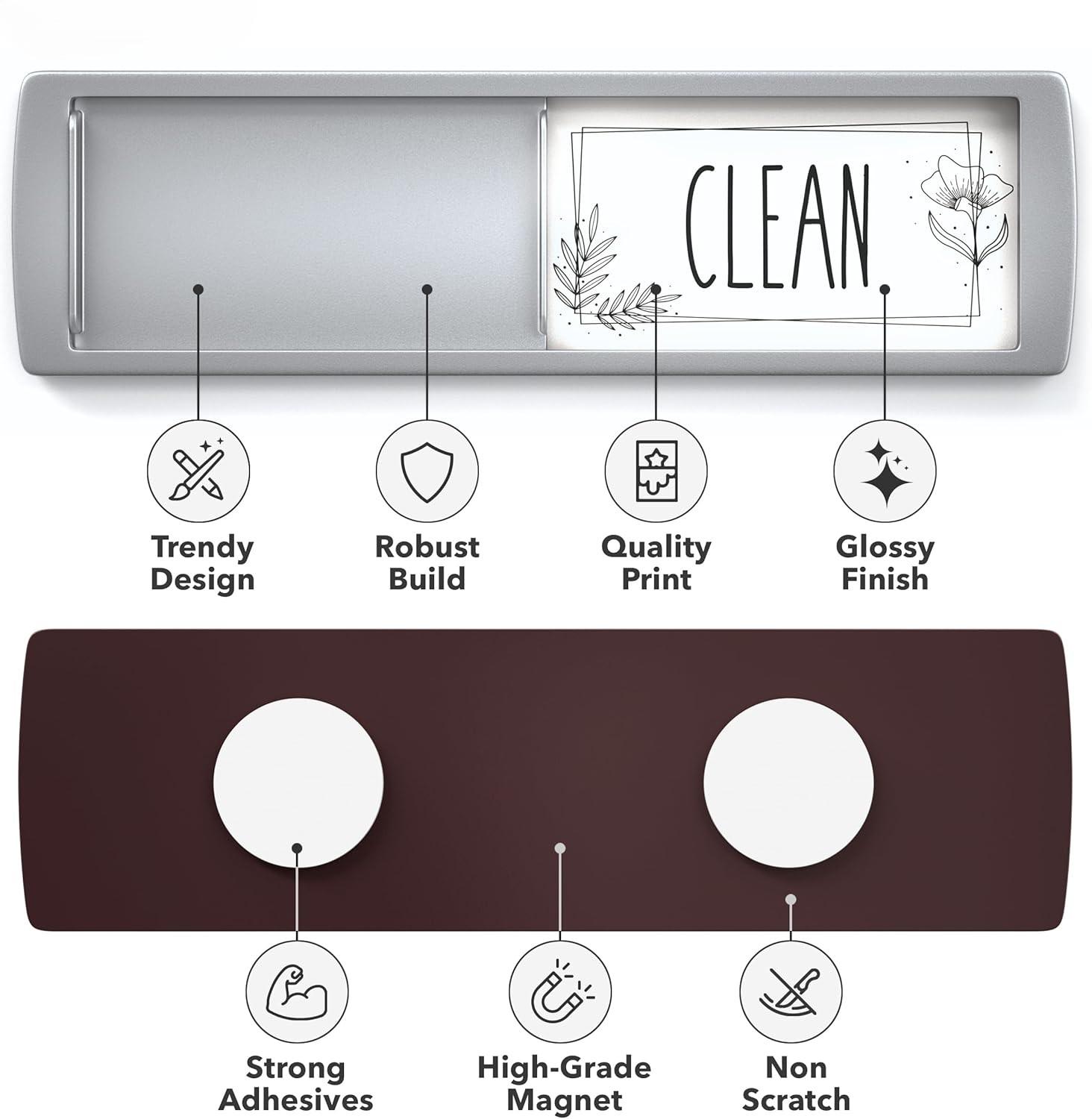 Stylish Clean Dirty Magnet for Dishwasher 7 x 2 Inch - Non-Scratch Dishwasher Magnet Clean Dirty Sign for Kitchen with Sliding Indicator - Promotes Family Routines and Organization