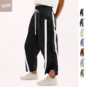 YeeZaa Striped Track Pants Y2K Barrel Pant Contrast Color for Women High-Waisted Fashion Aesthetic Casual Drawstring Elastic Waisted Workout Pant with Pockets 2026 #springfresh Womenswear Bottoms Fitted Stripe Striped SpringStatements