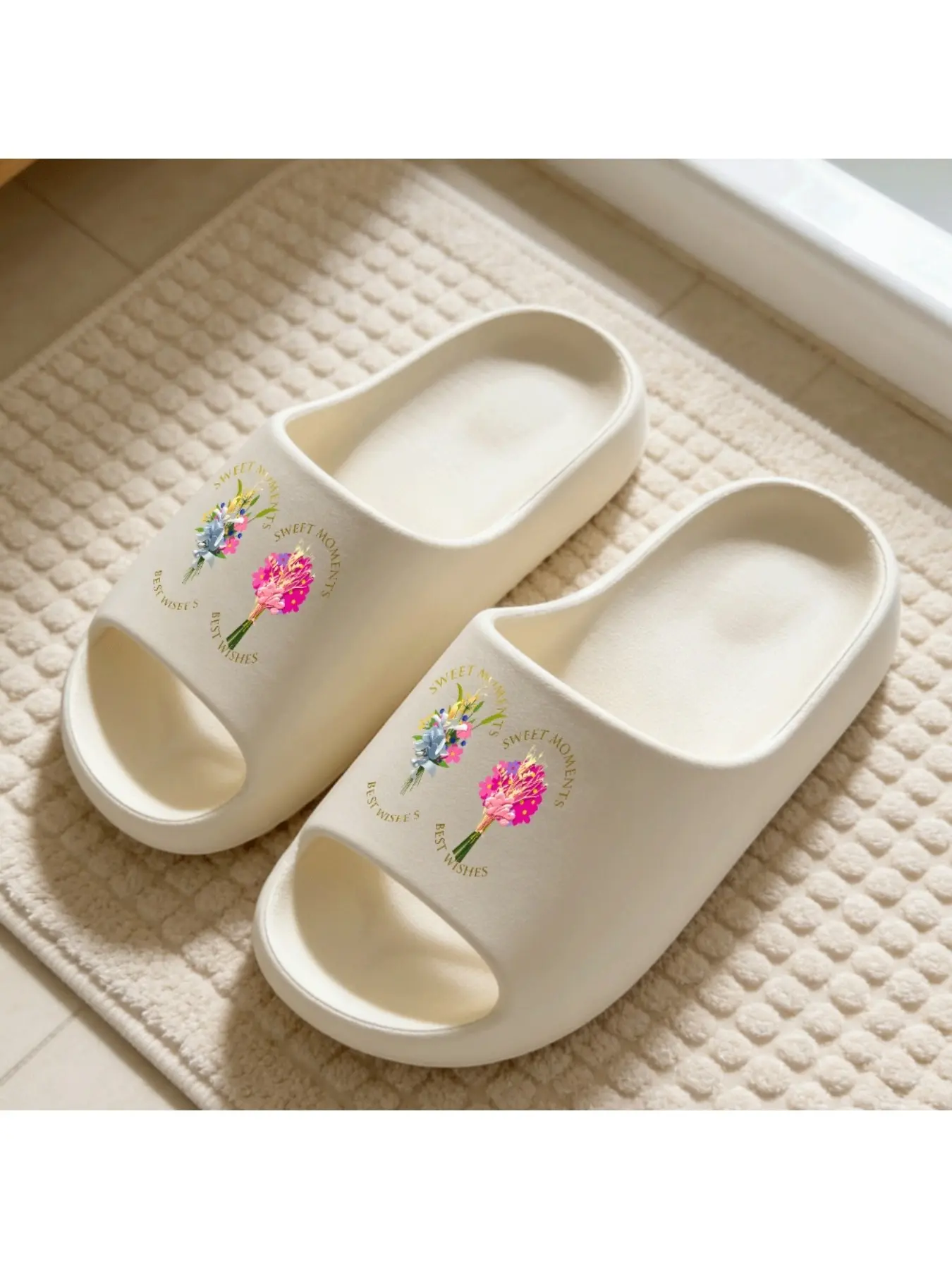 Women's Floral Print Slippers, Soft Eva Sole, Non-Slip Quiet Design, All-Season Indoor Footwear, Ideal for Bathroom, Bedroom, Beach