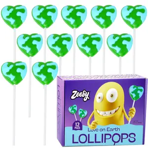 Zeesy Heart Earth Day Lollipops - 12 Pack - Individually Wrapped Candy Suckers for Party Favors