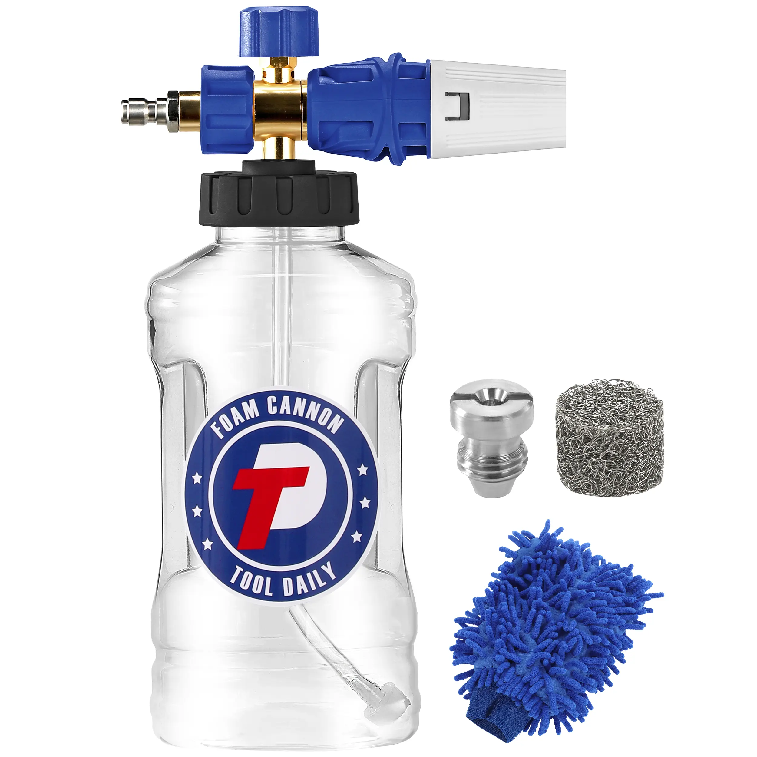 Tool Daily Adjustable Pressure Washer Foam Cannon with 1/4" Quick-Connect M22 Fitting, Ergonomic Grip, 1.5L Wide-Mouth Bottle, Extra 1.1mm Orifice for Low-Psi Machines, Easy Quick Connection for Deep Cleaning Cars, Motorcycles, Driveways & Siding