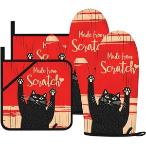 Funny  Oven Mitts and Pot Holders Sets Red Black Kitchen Decor Cute  Kitchen Accessories Funny  Gifts House Warming Birthday Cooking Gifts for Women (Red, Oven Mitts & Pot Holders)