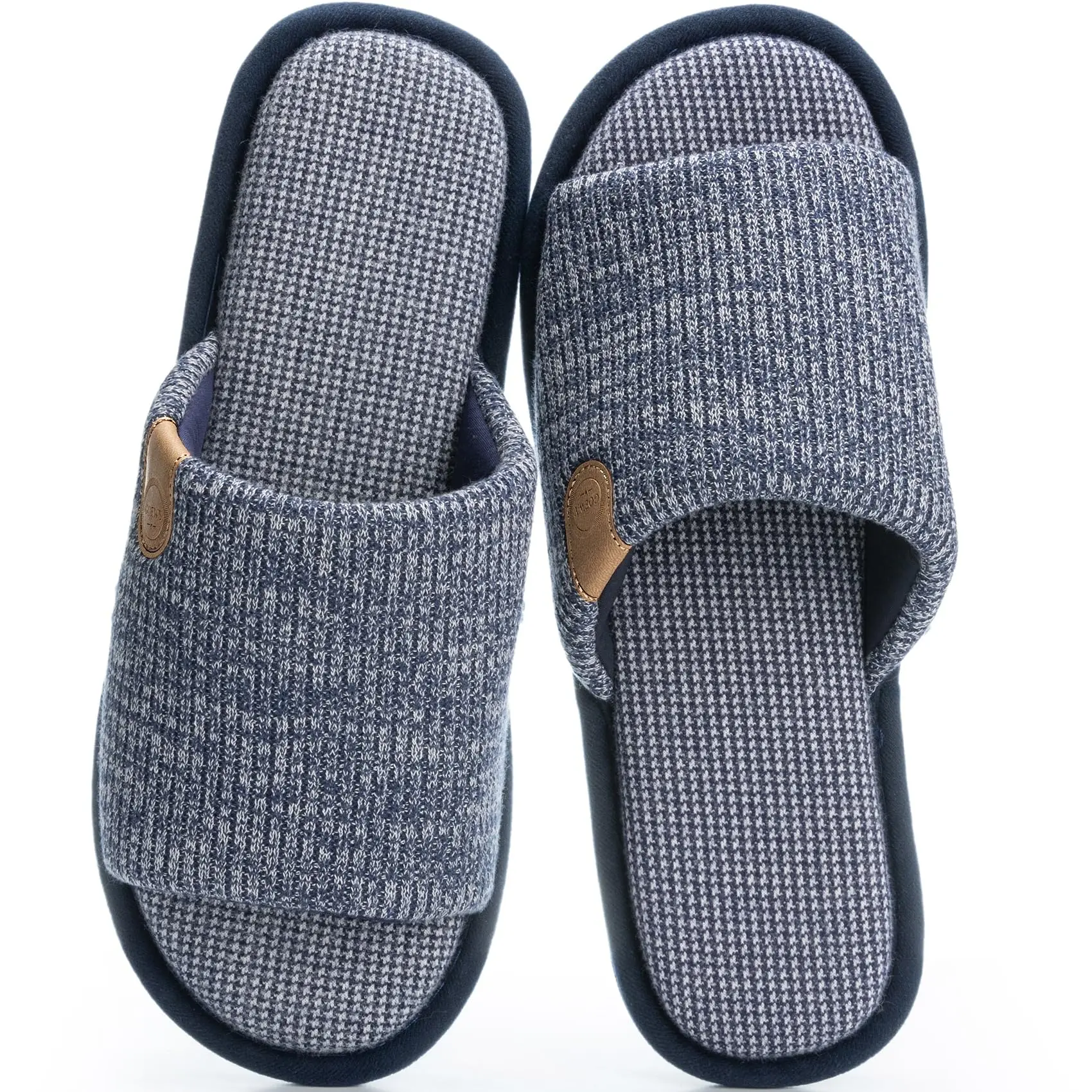 GOEWY Men's Striped Open Toe Slippers, Slip On Knit Slides with Memory Foam and Anti-Slip Rubber Sole for Indoor Outdoor Use, Antislip Slippers, Him, Footwear, Father's Day, 10Mm, Great Gifts For Him, Striped Knit