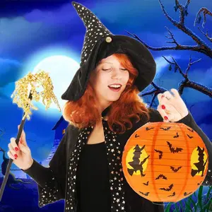 15Pcs Halloween Paper Lanterns, Decorative Hanging Decorations Jack-O'- Lantern Spider Skeleton Pumpkin for Halloween Party Decoration, Indoor and Outdoor Ghost Home Decoration - 25.4cm Ornaments