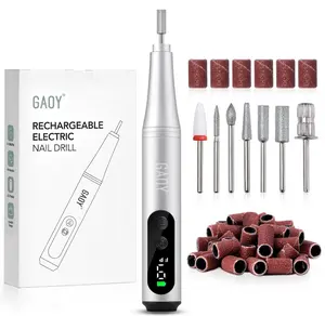 GAOY Cordless Electric Nail File for Beginners, Nail Drill with Drill Bits and Sanding Band Set for Acrylic Gel Nails, Hand Feet Trimmer Buffer Tool, Sliver