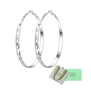 S925 Sterling Silver Needle Hoop Earrings 18k Gold Plated Diamond Pattern Gradient Large Hoop Earrings Women's Jewelry Gift Fashion Versatile Earrings with Gift Box