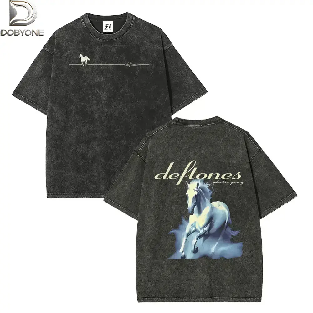 DOBYONE Vintage Deftones White Pony Graphic Tee Unisex Heavy Washed Cotton Oversized T-Shirt 90s Grunge Gothic Punk Y2K Rock Band Merch Casual Streetwear Top Men Women Trendy Retro Music Concert Outfit Essential Hype Alternative Apparel Concert Tour Tops