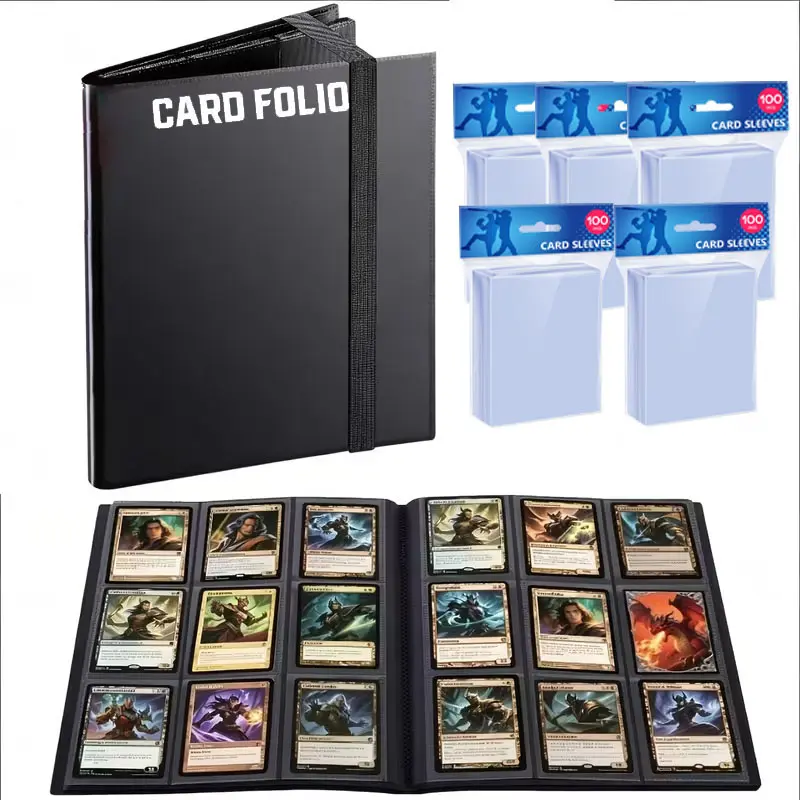 （ Come with Free 500PCS Matte Card Sleeves）Upgraded 360 Pockets 9-Pocket Side Loading Trading Card Binder, Premium Black Card Collection Holder Book for MTG, TCG, Yugioh, Football & Baseball Sports Collector Cards album