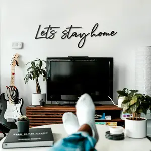 Let's Stay Home Wall Decor Vintage Style Metal Art For Home Decor, 3D Text With Family Wall Hanging Bedroom Decoration Home Wall Ornament Hangable Black