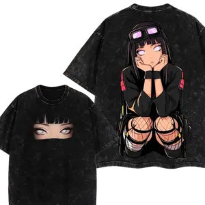 Hinata NARUTO Vintage Unisex Oversize Anime Manga Cotton Washed T-Shirts Hoodie Graphic Tee for Anime Lovers Merch Fan Outfits Men Boys Merch Menswear Top