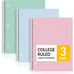 Spiral Notebooks, 3 Pack, 1-Subject, College Ruled Paper, 8" x 10-1/2", 70 Sheets per Notebook, Assorted Pastel Colors Spiral Notebooks for School