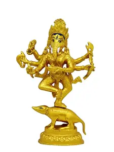 Nritya Ganesha Sculpture COPPER AND GOLD  - Hinduism Inspired Dynamic Dance Form with Six Arms Symbolizing Power Blessings and Cosmic Flow