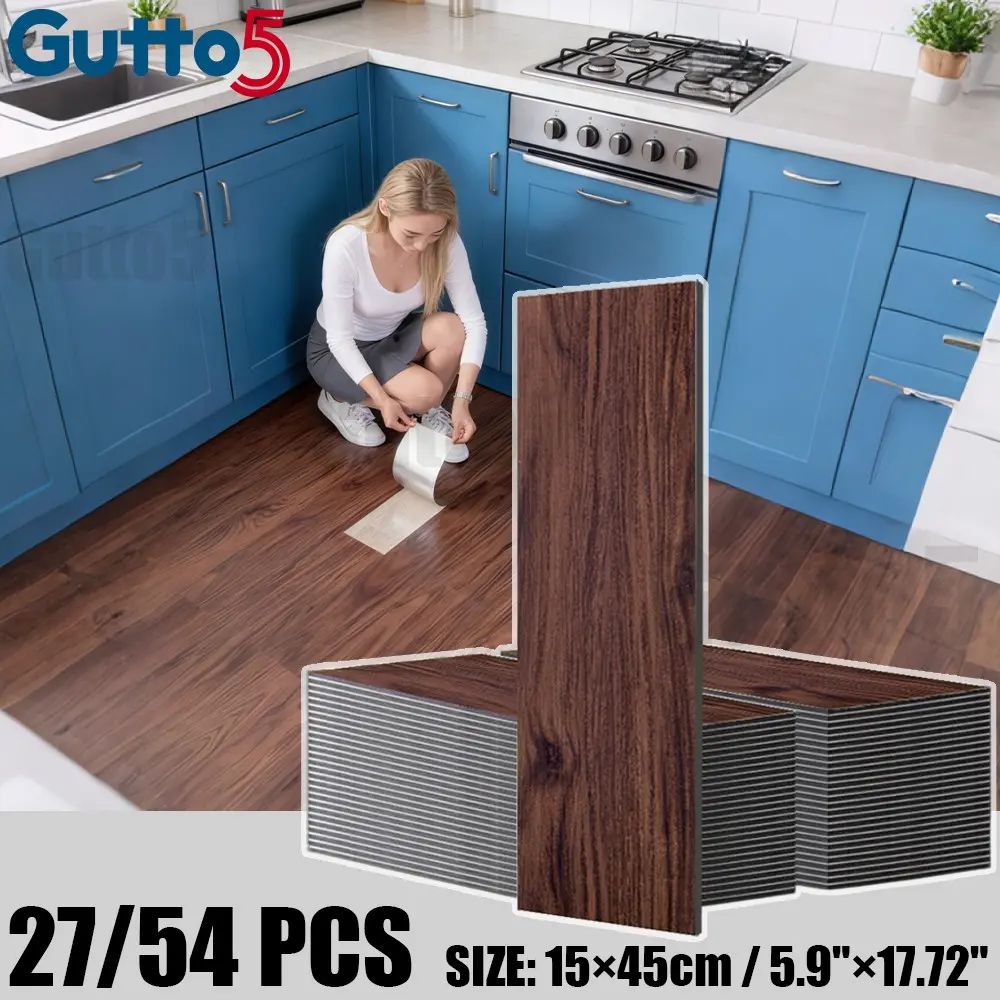 27/54pcs Thick Luxury Vintage Wood Grain Floor Stickers, Self-Adhesive PVC Vinyl Flooring, DIY Removable Easy Installation