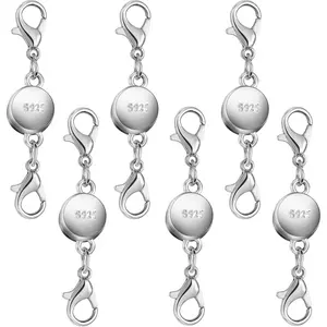 925 Silver and Gold Magnetic Necklace Clasps, Round Necklace Clasp Closures for Jewelry Making,Magnetic Necklace Clasps and Extenders,for Bracelet Necklace and Accessories (6pcs Silver)