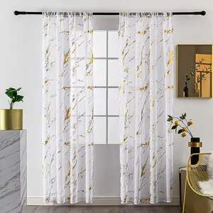 Marble Print Curtain, 2 Counts Modern Simple Sheer Curtain, Window Drapes for Home Living Room Bedroom Office Decor, Home Decoration Curtain