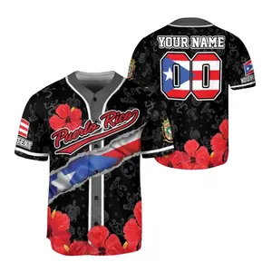 Puerto Rico Flag Hibiscus Baseball Jersey Custom Name Number Fan Gift