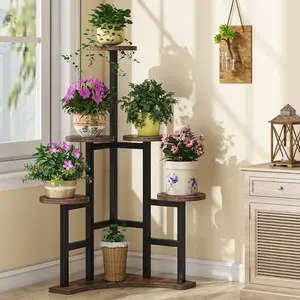 Tribesigns 6-Tier Corner Plant Stand for Indoor Use, Rustic Brown Planter Rack for Living Room/Balcony