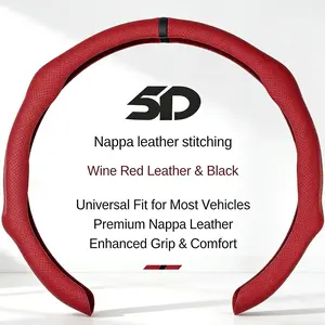 Women's All-Season Nappa Leather Car Interior Accessory Full Set - Black with White Stitching, Ultra-Thin, Breathable, Anti-Slip Car Seat Covers and Steering Wheel Covers, Sporty Decor