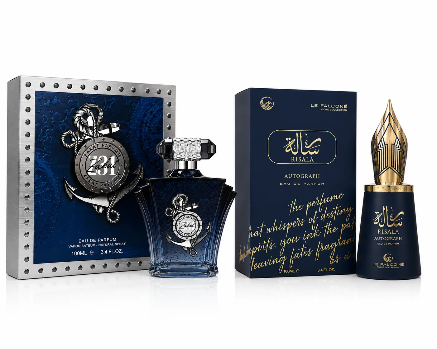Le Falcone Risala Autograph & Zakat Parfums Z31 Eau De Parfum Set for Men & Women | Citrus Woody & Fresh Woody Fragrance Duo with Lime, Bergamot, Coconut, Jasmine, Leather & Sandalwood | Long Lasting Luxury Perfumes | 2 x 100 ml / 3.4 fl oz