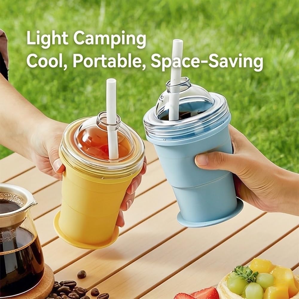IMOLI Portable Collapsible Ice Ball Mold Cup, Creative Food-Grade Silicone Ice Mold with Built-in Straw for Summer Outings, Camping, Travel, Parties, and Gifting.