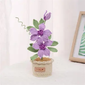 Handmade Crochet Potted Plant, 1 Count Artificial Flower Potted Plant, Decorative Flower for Home Office Desk, Home Decor Supplies, Fruit, Crochet Artificial Flowers, Artificial Flower Decoration