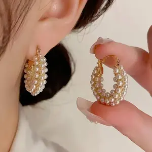 Elegant Oval Pearl Gold Earrings, Earring Stack, Women's Costume Fashion Accessory, Ideal for Everyday Wear and Gifting outdoorfun