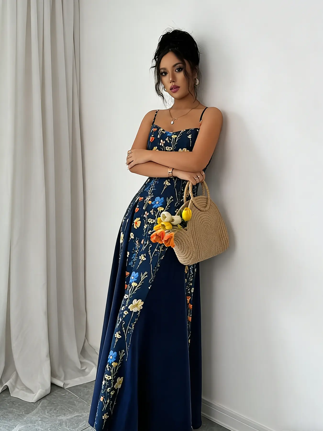 blue camisole dress Designer Long Camisole Dress | Long Cami Slip Dress main image 0