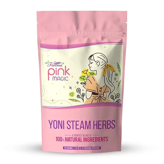Fivona Yoni Steam Herbs for at Home V Steaming - Pink Magic Recipe for Cleansing and Natural Detox, Supporting pH Balance, Relaxation and Odor Control - Postpartum Self-Care - All Natural Calming Herbal Blend for 2 to 4 Sessions - 1.76 Ounces
