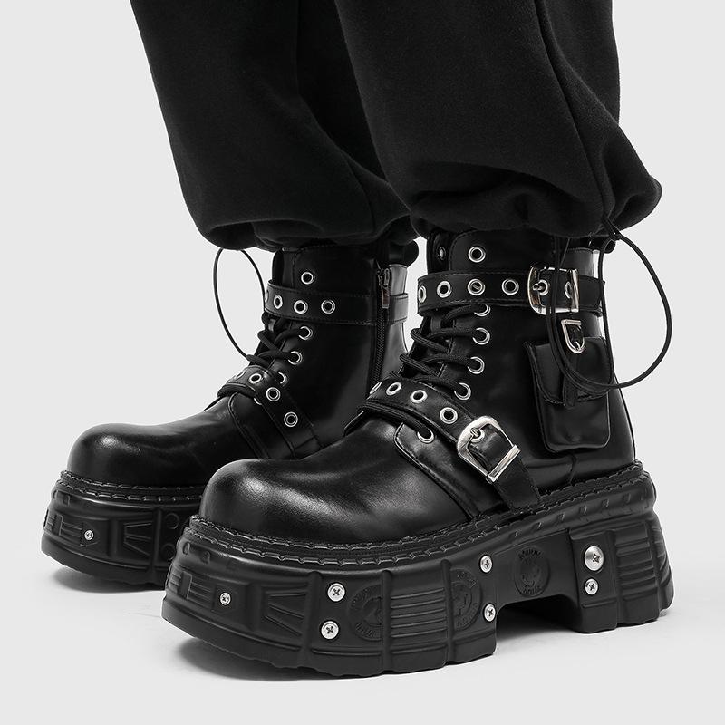 Men's Dark Punk Platform Boots Belt Decor Silhouette Flattering Street Fashion 2026 New