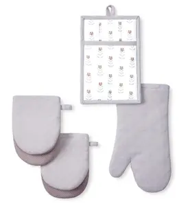 Oven Mitt Set - 4-Piece Pot Holder, Brown Bakeware