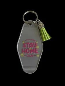 "Stay At Home" Motel Keychain with Matching Tassel, Hand-Applied Design and Keychain Loop for Keys - Fashion Accessories