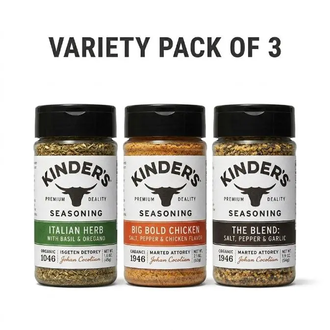 Variety Pack of 3 Kinders Seasoning Blends, Italian Herb 5.3 oz, Big Bold Chicken 6.6 oz & The Blend with Salt, Pepper & Garlic 6.25 oz