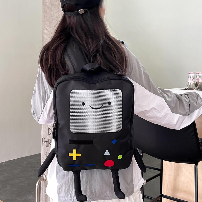 Cartoon Adventure Time BMO Backpack Funny Game Console School Bag 15x11x4.5 Inches Large Capacity Durable Material Adorable Design Portable Lightweight Casual Travel Bookbag