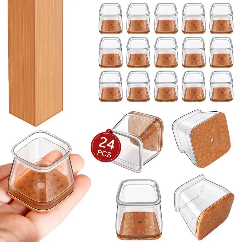 24 pcs Square Chair rubber Leg Protectors for Hardwood Floor Fits All Shape Chair Mat for Wood and Tile Floors. Chair Leg Cover Furniture, Home Accessories