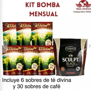 Vida Divina Kit Bomba Mensual Te Divina 6 Sobres & Sculpt Black Coffee 30 Sobres Monthly Supplement