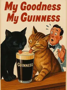 Two Cats Sharing A Guinness Guinness Poster Funny Vintage Guinness Ad Poster Vintage Beer Poster Perfect Gift! Wall Art Aesthetic Room Decor