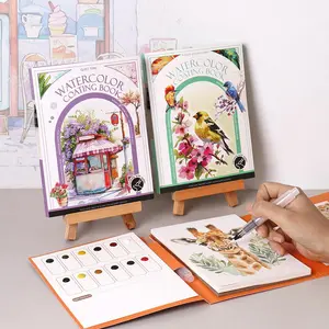 Watercolor Painting Book with 12 Colors Paint Card & pen, 1 set DIY Decompression Watercolor Coloring Book, Art Supplies for Home School Office, Watercolor Workbook, Water Coloring Books