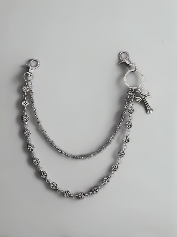 Double Layer Cross Waist Chain, Hip Hop Style, Denim Jeans Chain, Backpack Chain, Sword Bead Decoration, Vintage Punk Wallet Chain