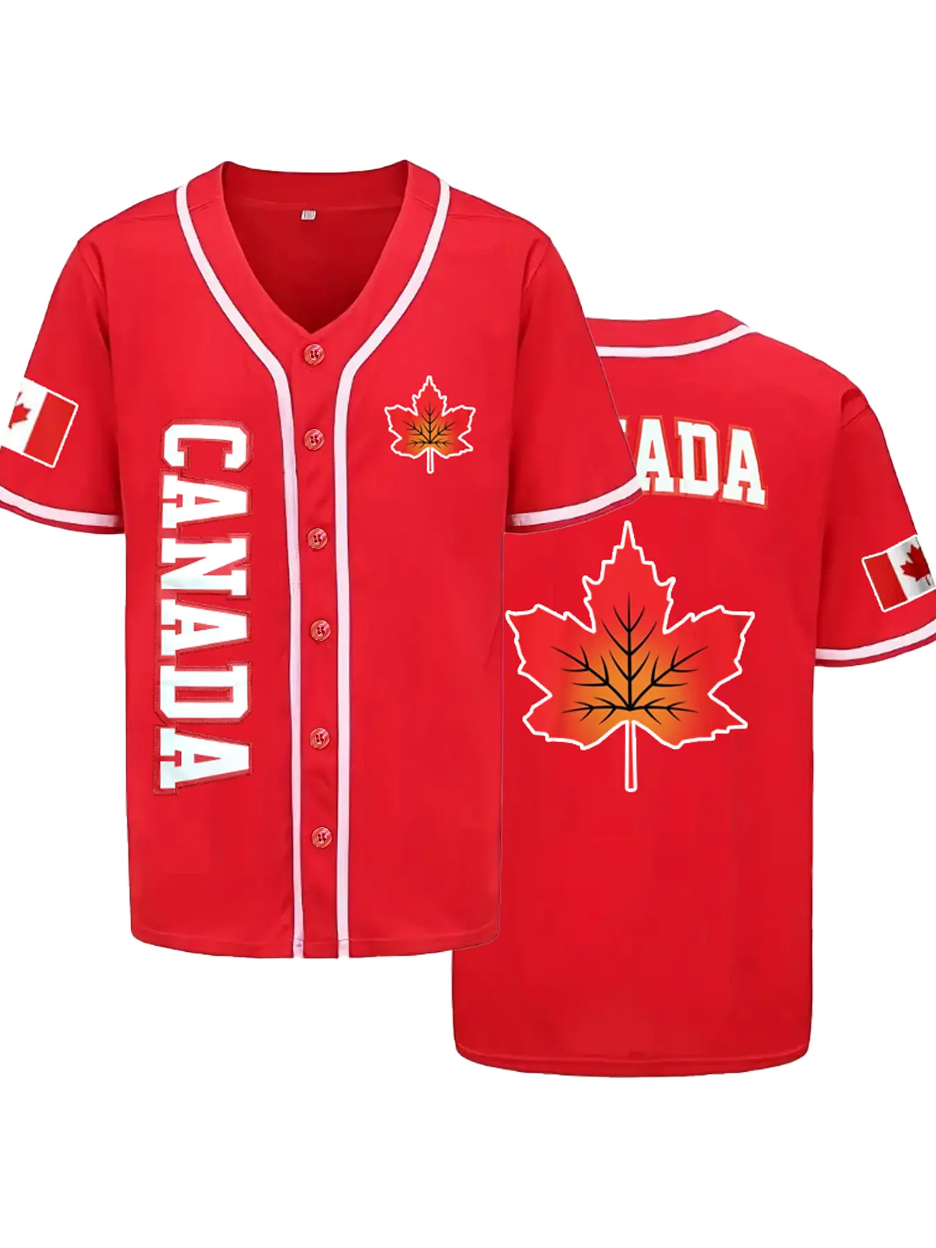 Men's Baseball Jersey, Embroidered Letter and Number CANADA Maple Leaf Design, Casual Loose-Fit Breathable V Neck Tee for Training and Outdoor Sports,Casual Wear All Seasons