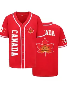 Men's Baseball Jersey, Embroidered Letter and Number CANADA Maple Leaf Design, Casual Loose-Fit Breathable V Neck Tee for Training and Outdoor Sports,Casual Wear All Seasons