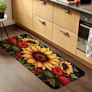 Sunflower & Rose Pattern Kitchen Rug, 1 Count Non-slip Soft Floor Mat, Decorative Carpet for Home Kitchen Living Room Bedroom Hotel