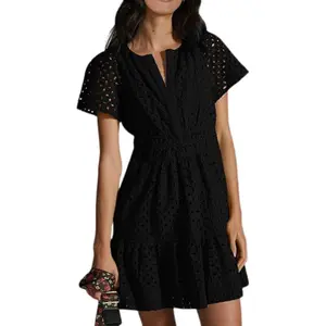 utcoco women's summer lace eyelet boho dress 2026 casual v neck mini sundress ruched waist tiered skirt