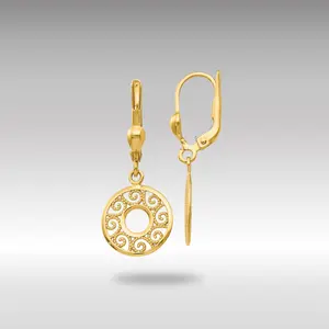 14K Gold Dangling Round Filigree Leverback Earrings Model-TH567