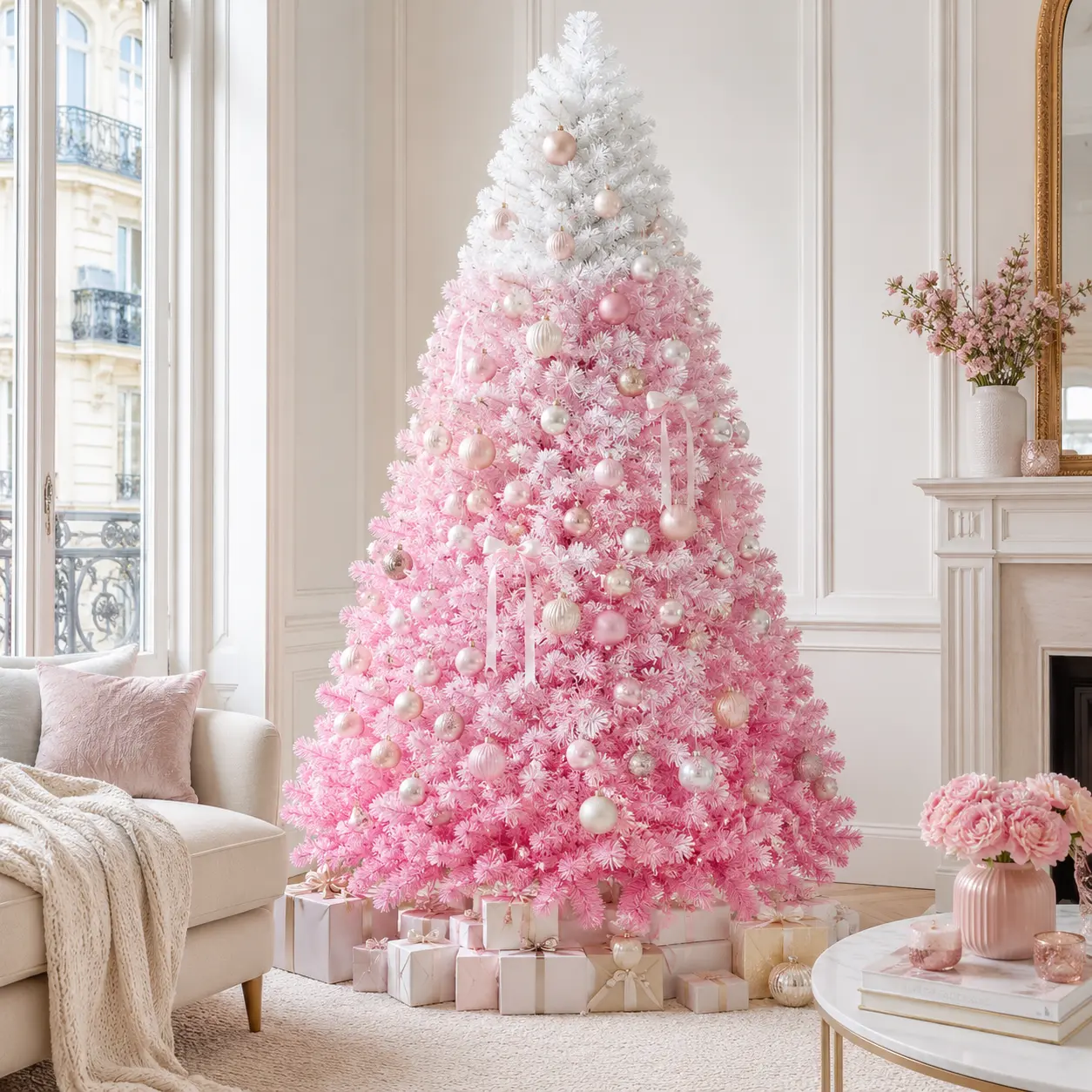Costoffs Pre-lit Flocked Artificial Christmas Tree 6/7.5/9FT with Warm White Lights, Hinged Holiday Decorative Tree for Living Room Apartment