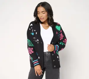 Mally Roncal Happy Love Jacquard Cardigan Sweater