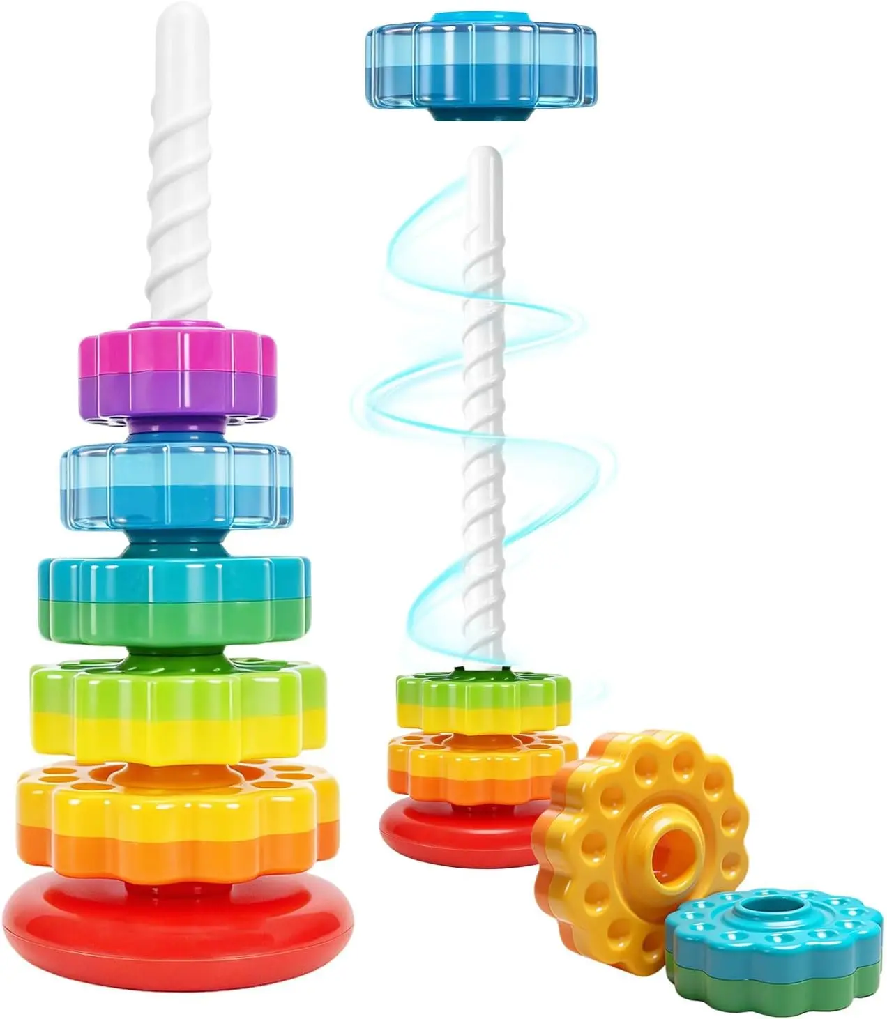 Halloween Fall Gift Montessori Toys for 1 Year Old, Spinning Stacker | Rainbow Stacking Rings for Toddlers 1-3, Sensory Learning Toy, Cause & Effect Fine...