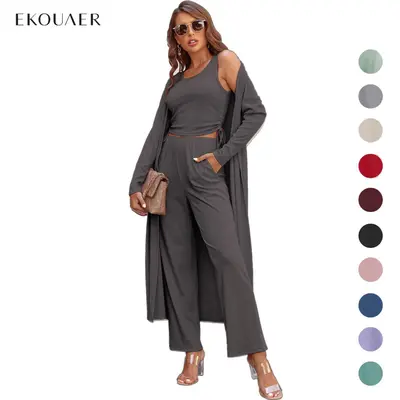Kissonic Women's 2 Piece Outfit - Cropped Top & High Waisted Wide Leg Pants Set, Summer Pajama Lounge Set